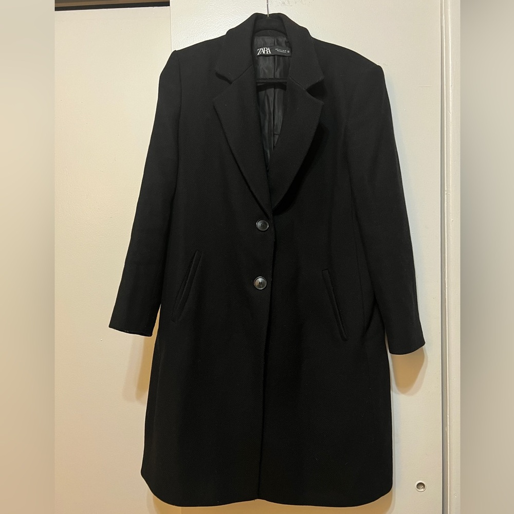 Zara Wool Blend Coat Black Size L